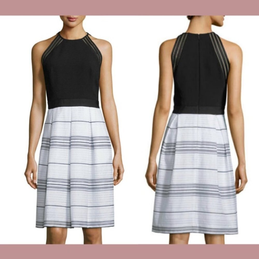 CARMEN MARC VALVO Sleeveless Combo Striped Dress with Pocket -‎ Size8